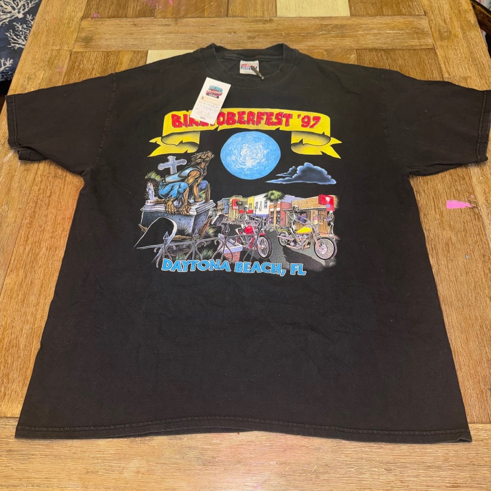 Hanes Biketoberfest 97 T-Shirt Mens XL Black Excellent Vintage 90s Daytona FL